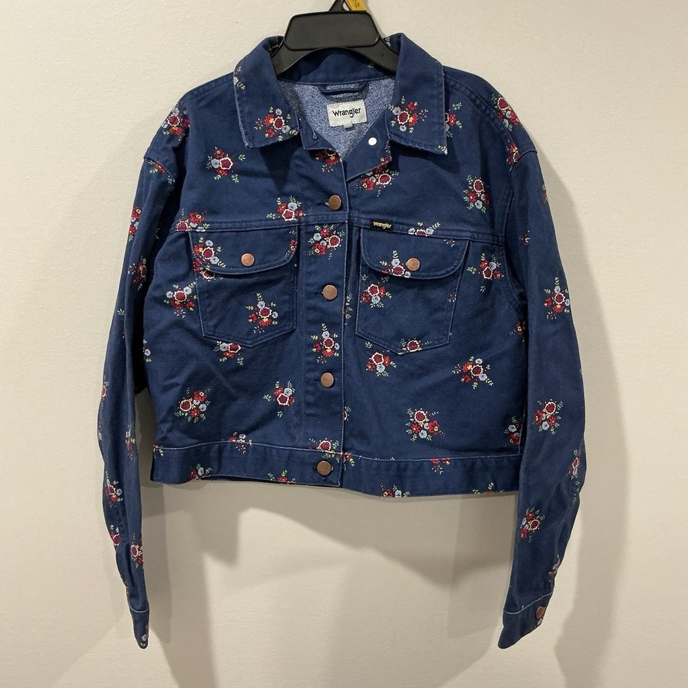 Wrangler Retro Womens Size Small Floral Denim Crop Jacket Western Boho Festival